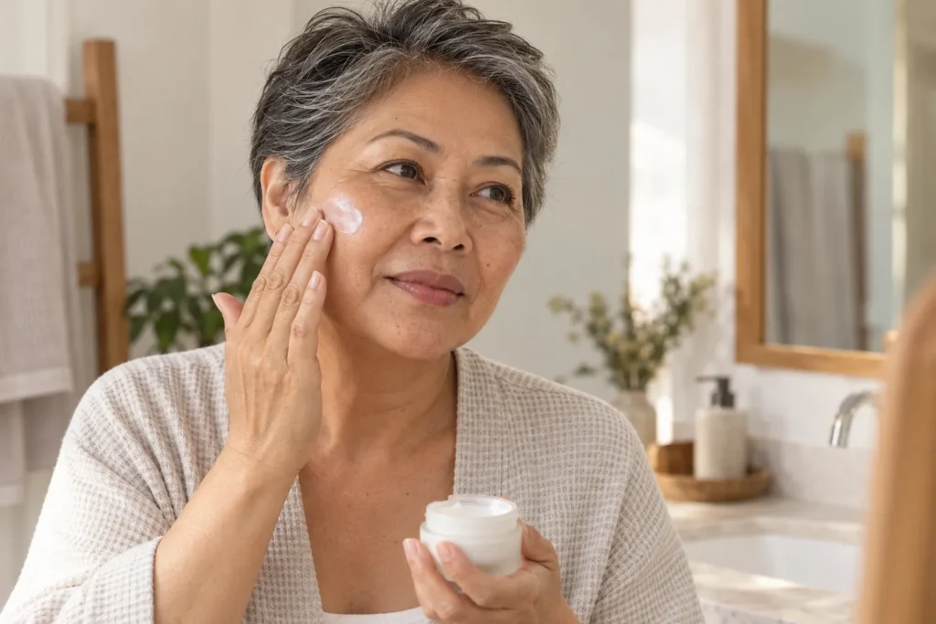 Mature dry skin illustrating why skin can still feel dry despite daily moisturising