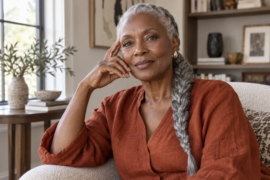 Mature woman over 50 showing natural changes in ageing skin