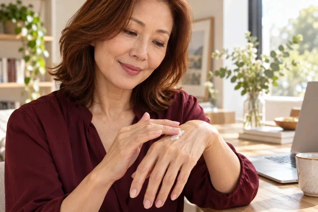 Mature hands showing dryness and visible signs of ageing